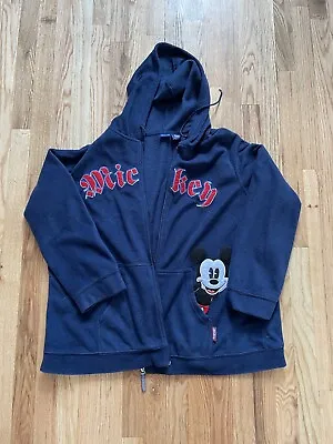 Disney Mickey Mouse Fleece Full Zip Hoodie Jacket Womens 2XL Blue Embroidered • $19.99