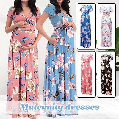 $32.19 • Buy Pregnant Maternity Floral Vneck Long Dress Summer Short Sleeve Photography Dress