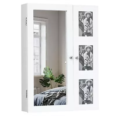 Fashion Wood Wall Mounted Mirror Cabinet Photo Frame Jewelry Storage Organizer • $52.90