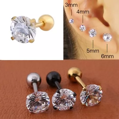 2Pcs Surgical Stainless Steel Round CZ Earrings Screw Back Ear Studs Men Women • $7.95