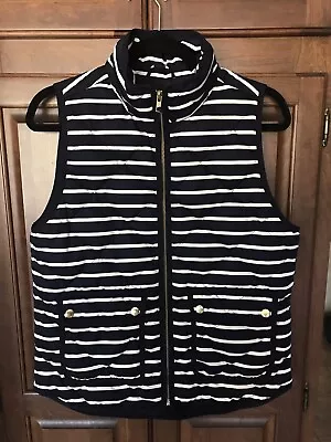 J. Crew Women's Blue & Ivory Striped Puffer Quilted Winter Zip Down Vest Small • $17.95
