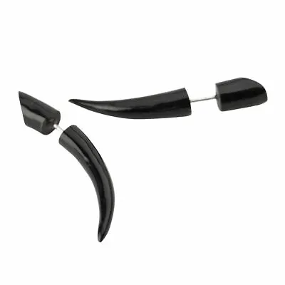 Fake Ear Stretcher Earrings Black Horn Boho Curved Spike Tapers - 81stgeneration • £12.99