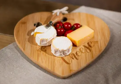 Wooden Cheese Board With Knife Heart Shape Home Kitchen Platter Wood Serving • £9.99