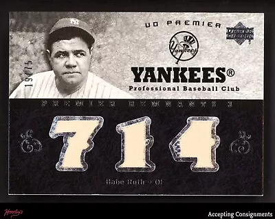2007 Upper Deck Premier Remnants Triple Babe Ruth GAME USED JERSEY PINSTRIPE /75 • $895