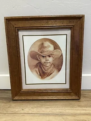 Vel Miller Prairie Cowboy..Vintage..Signed Print In Wooden Frame. 15 X 13 • $17
