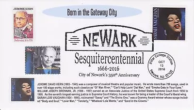 6° Cachets Newark NJ 350th Anniversary J. Kern W. Brennan S. Vaughan  • $4.96