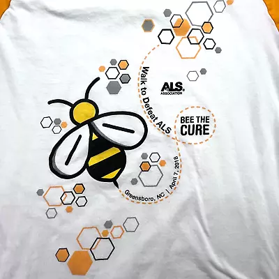 Sport-Tek Volvo ALS Bee The Cure Raglan T-Shirts Mens L White Yellow 3/4 Sleeve • $7.13