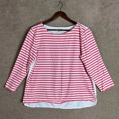 J.Crew T-Shirt Top Womens Size XL Pink/White Stripe Front Quarter Sleeve Casual • $17.99