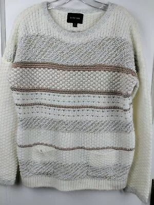 La Fee Verte Anthropologie SZ S Cream Color Stripe Sweater Gold Silver Thread  • $16