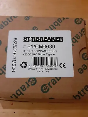 Crabtree Starbreaker Miniature RCBO C06 6A Amp 30mA Type A 61/CM0630 • £15.50