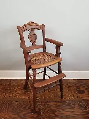 Antique Eastlake Wood Highchair With Original Caned Seat * Early 1900's • $98