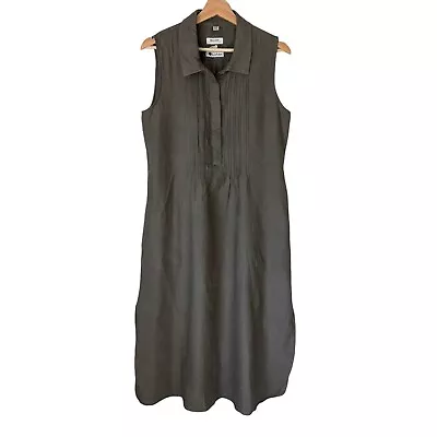 Malvin Hamburg Germany Linen Maxi Dress Sz 12 Lagenlook Collared Pintuck Detail • $28.99