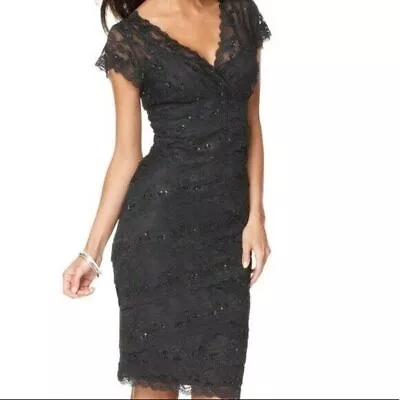 Marina Beaded Stretch Lace Dress With Multi Tiered Skirt - Size 4 - Black • $26