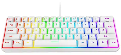 (White)60% Wired Gaming Keyboard 61 Keys RGB Backlit Wrist Rest Ultra-Compact • $14.99