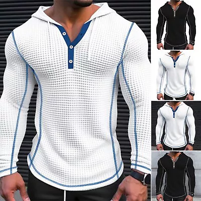 Slim Fit Men Sweatshirt Polyester Hoodie Stylish Men's Waffle Cotton With Button • $23.14