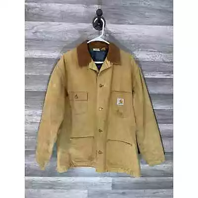 Vintage Carhartt Brown Chore Coat Button Outdoor Workwear Blanket Lined Mens  • $48