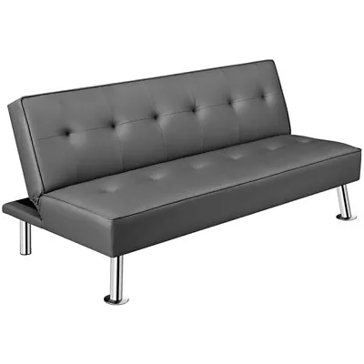 Convertible Futon Sofa Bed Tufted Faux Leather Futon Couch Bed Lounge Sofa Gray • $149.99