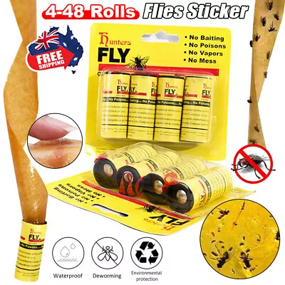 4-48 Rolls Sticky Fly Trap Paper Insect Bug Catcher Strip Flies Sticker AU • $10.69