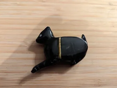 Antique 19th Century Carved Horn Snuff/Pill Box In Form Of  A Black Cat • £45