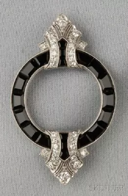 £297.58 • Buy Art Deco Platinum Plated Black Onyx, And Diamond Brooch Pin Fine Jewelry