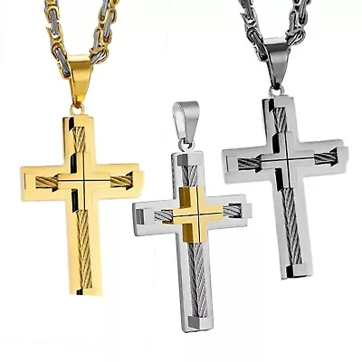 Men’s Cross Necklace Stainless Steel Large Jesus Christ Pendant /Emperor Chain • $39.99