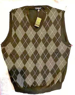 Club Room Men's Grey Black Argyle Merino Wool Pullover Sweater Vest XL NWT • $25