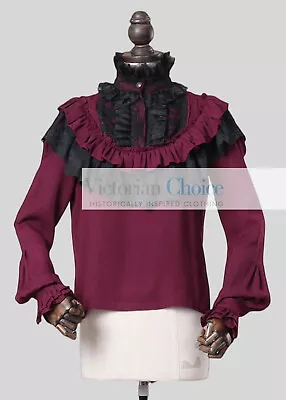 Victorian Gothic High Collar Long Sleeve Blouse Shirt Steampunk Clothing B008 • $85