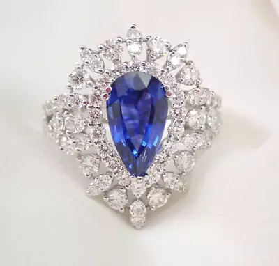 2.2Ct Pear Lab-Created Blue Sapphire Halo Engagement Ring 14k White Gold Plated • $110.49