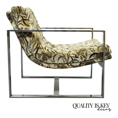 Mid Century Milo Baughman Thayer Coggin Style Chrome Flat Bar Lounge Arm Chair  • $1500