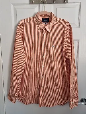 2XL Faconnable Club Shirt Orange Striped Long Sleeved Shirt 100% Cotton Smart • £22