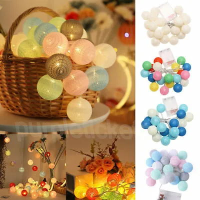 £2.98 • Buy LED Globe Garland Cotton Ball String Fairy Lights Home Wedding Room Party Decor