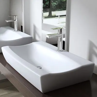 Bathroom Wash Basin Sink Vanity Ceramic Countertop Wall Hung Rectangle 625x395mm • £68.10