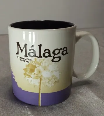 STARBUCKS MALAGA 2015 COFFEE MUG PURPLE & TAN GLOBAL CITY ICON 16 Oz Nice Used • $29.14