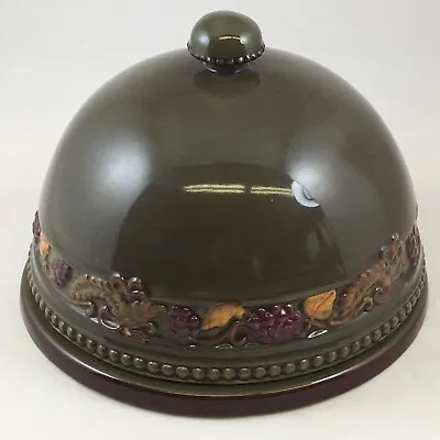 Cheese Cloche Domed Butter Dish Moss Brown Pottery Majolica Grape Leaf Border  • $34.95