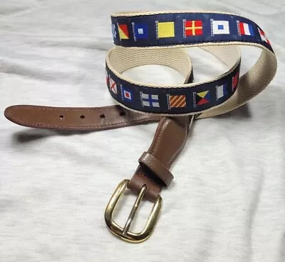 CANTERBURY-Ivory Canvas/Navy Nylon Mens NAUTICAL FLAG Casual Belt-(42) • $7.95