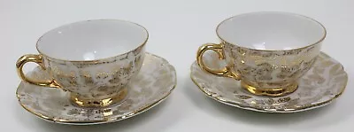 Vintage Bavaria Sareis Coffee / Tea Cup And Saucer Gold Gilding Germany X 2 • $61.20