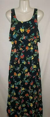 Merona Dress Floral Blue Multi Long Maxi Rayon Sz. Small Elastic Waist Cute Cool • $8.63