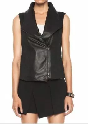 Vince Black Asymmetrical Leather Front Black Vest Size Small L93806 • £334.51