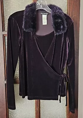 Vtg 90s Y2K Purple Velvet 2PC Skirt Top Jacket Dress M/L Fur Collar Goth Grunge • $19.99