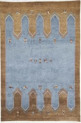 $1489 • Buy Stunning Tribal Oriental Rug New Gabbeh Light Blue Hand /knotted Motifs New 6x9