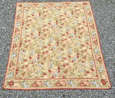 $600 • Buy Vintage Antique Style Floral Needlework Aubusson Carpet Textile Rug 7.5' By 9.5'