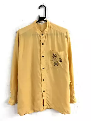 Vintage Grandad Collar Long Sleeve Smart Casual Kitsch  Silk Shirt Men's Large • £14.99