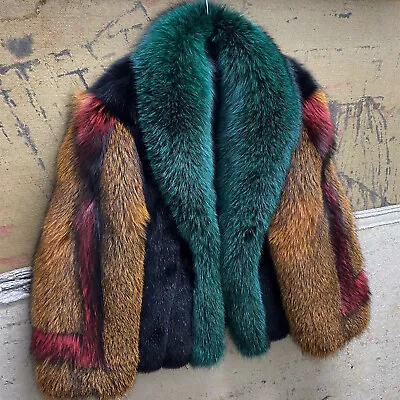 Winter New Fashion Mens Multi Color Real Fox Fur Coat Genuine Fur Lapel Jackets • $913.83