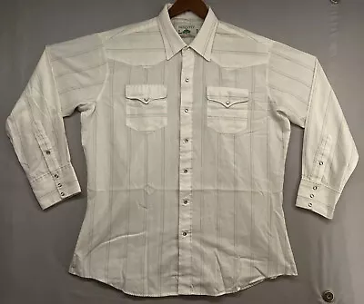 VTG Mesquite Western Button Shirt 17.5 /34 -Pearl Snaps-Long Sleeve Striped -USA • $12.71