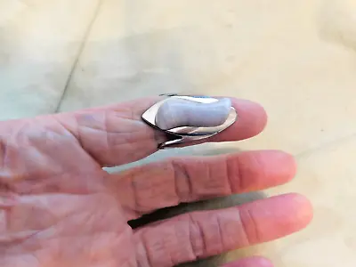 VTG Silver Color Band W/ Marbled Grey Ring Size 8 • $4