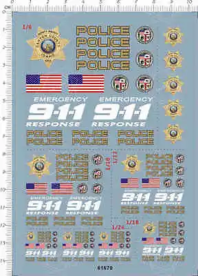1/6 1/10 1/12 1/18 911 US Police Motor Motorcycle Model Kit Decal 10*14cm 61670 • $10.24