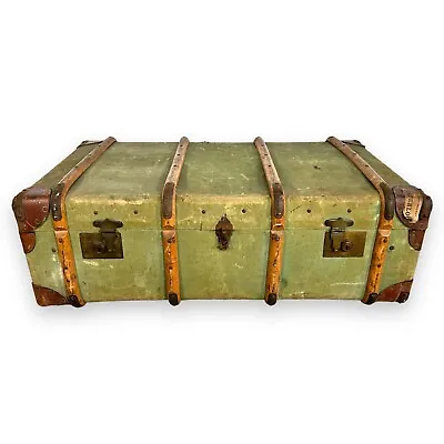 Vintage 1920's Canvas/Wood Suitcase Steamer Trunk Chest Blanket Box Coffee Table • £100