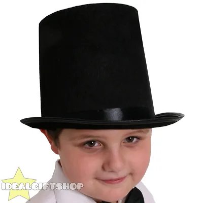 Childs Black Stovepipe Top Hat Kids Magician Fancy Dress Ringmaster Victorian • £2.99