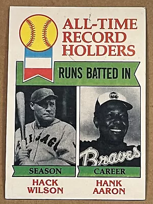 1979 Topps All-time Record Holders - Rbi - Hack Wilson & Hank Aaron #412 • $1