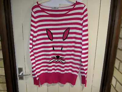 TU Pink And White Striped Jumper-rabbit Face-small Size 14 • £5.99